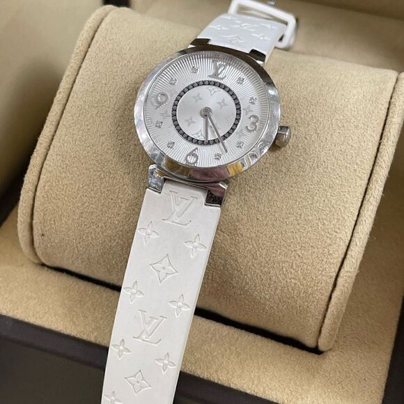 Authentic Louis Vuitton 28mm Tambour Diamond White wristwatch - Picture 2 of 11